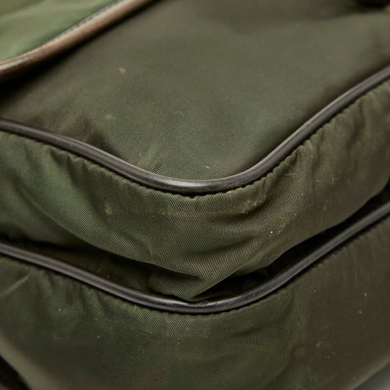 Prada Tessuto Messenger Bag Khaki Green Brown Nylon Leather — view 5