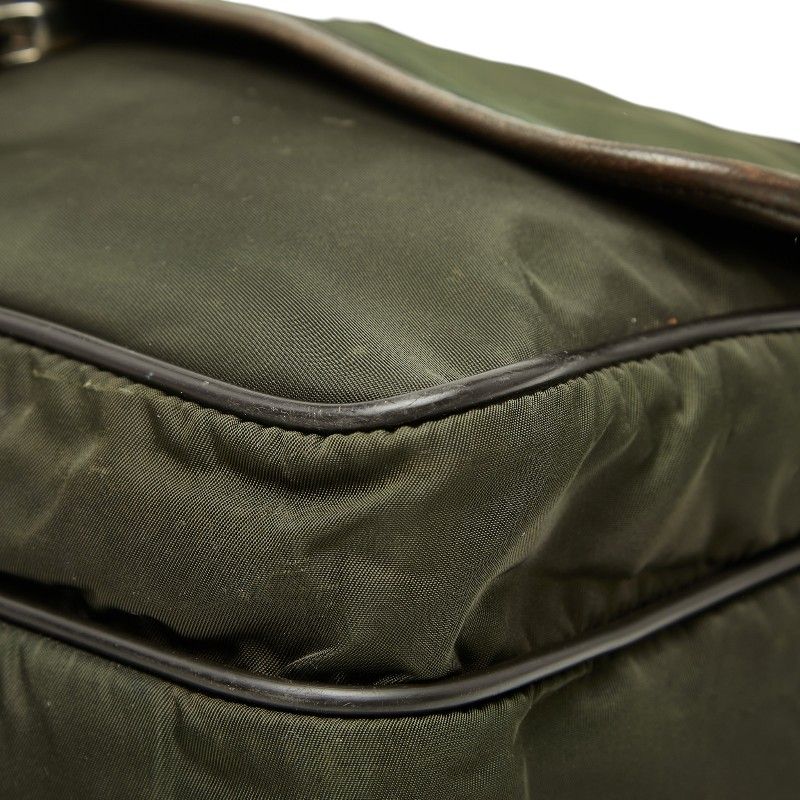 Prada Tessuto Messenger Bag Khaki Green Brown Nylon Leather — view 4