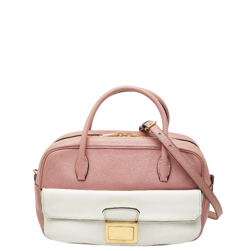 Miu Miu Madras 2-Way Shoulder Bag Pink White Leather