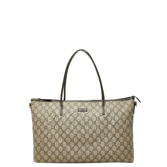 Gucci GG Supreme Tote Beige Brown Leather
