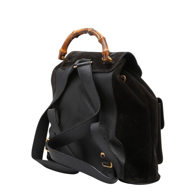 Gucci Bamboo Backpack 003 Black Suede Leather — view 2