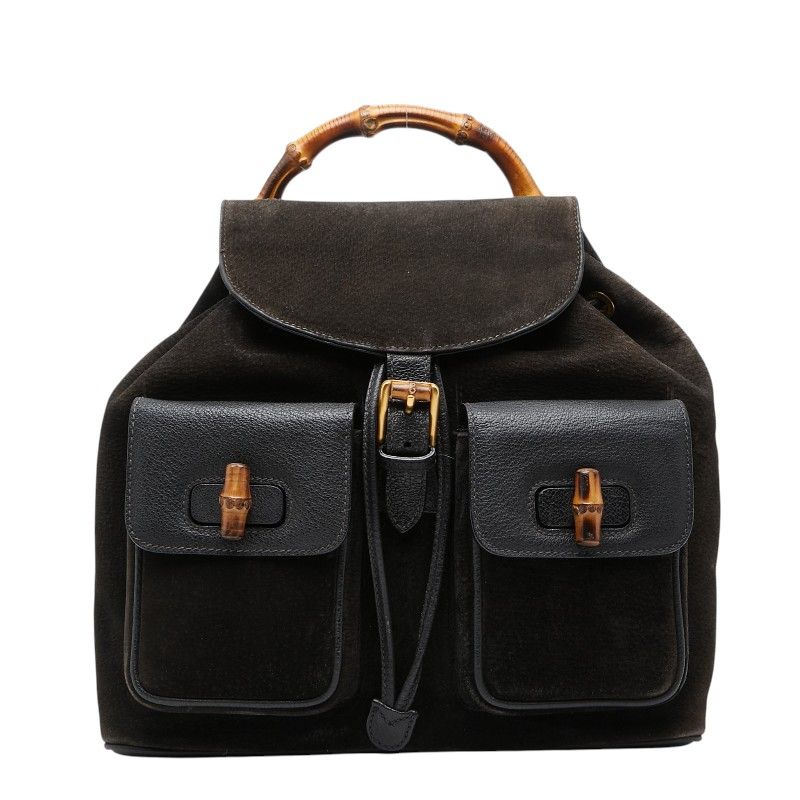 Gucci Bamboo Backpack 003 Black Suede Leather