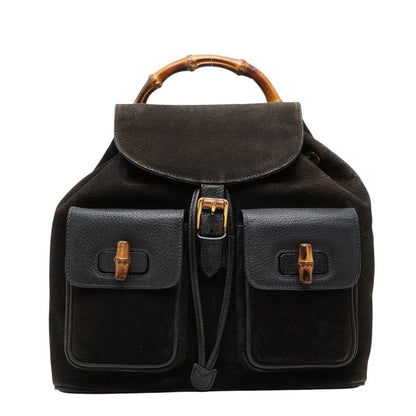 Gucci Bamboo Backpack 003 Black Suede Leather