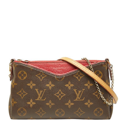Louis Vuitton Monogram Pallas Clutch Chain 2-Way Shoulder Bag Brown Cerise Red