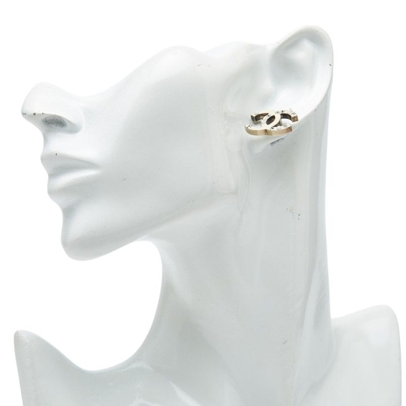 Chanel CC Logo Line Stone Faux Pearl Earrings Metal — view 6