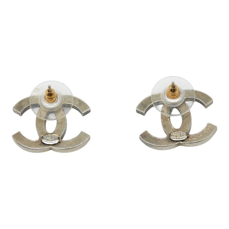 Chanel CC Logo Line Stone Faux Pearl Earrings Metal — view 3