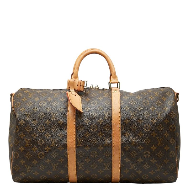 Louis Vuitton Monogram Keepall 50 Boston Bag Brown Leather