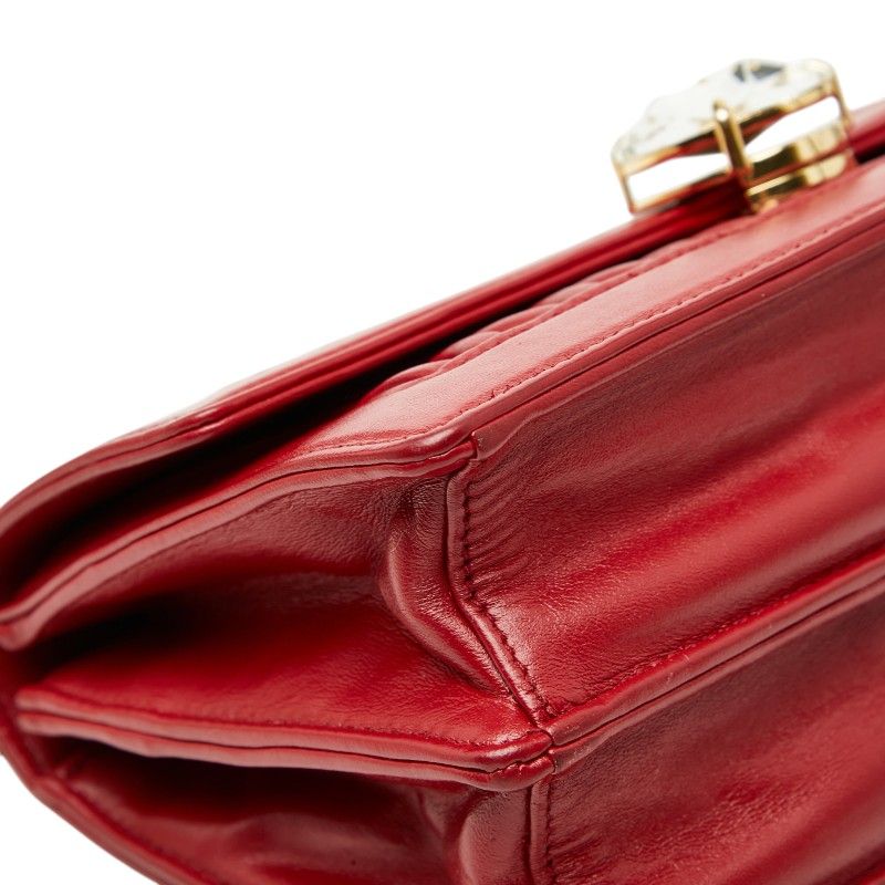 Miu Miu Solitaire Matelasse Crossbody Chain Shoulder Bag Red Leather Glass — view 5