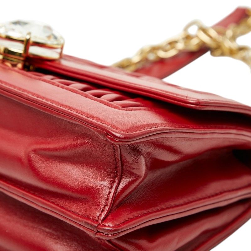 Miu Miu Solitaire Matelasse Crossbody Chain Shoulder Bag Red Leather Glass — view 4
