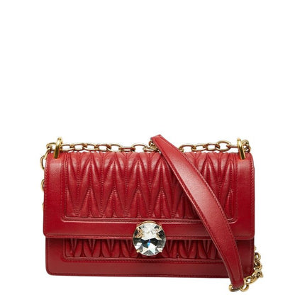 Miu Miu Solitaire Matelasse Crossbody Chain Shoulder Bag Red Leather Glass