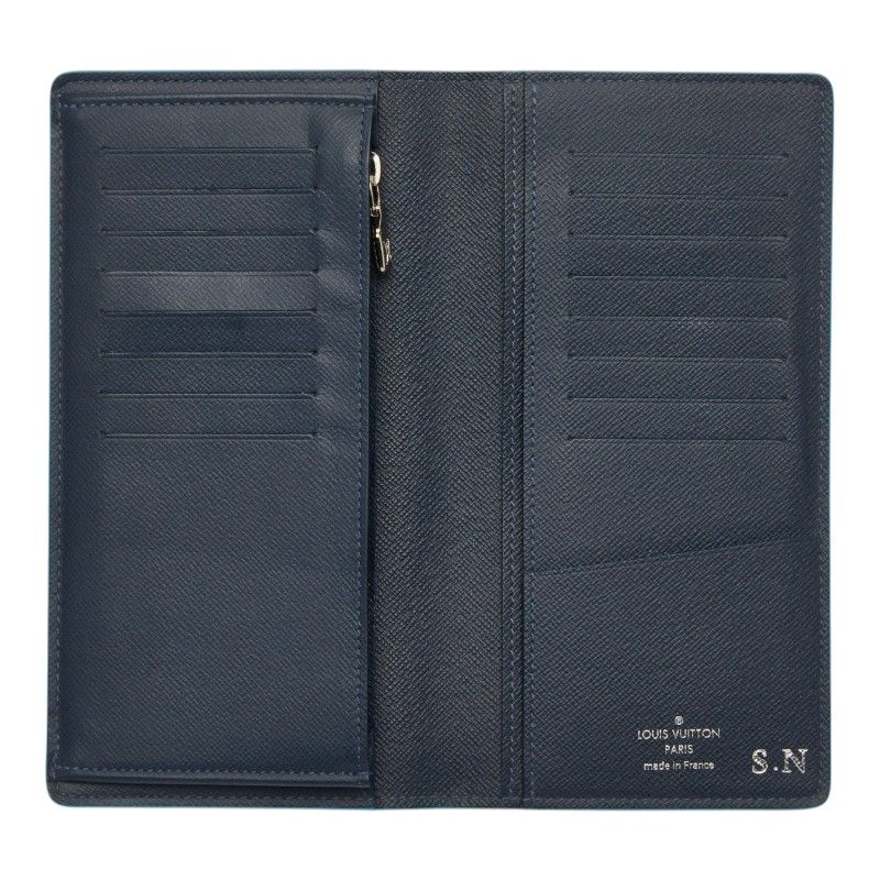 Louis Vuitton Taiga Portefeuille Brazza NM Wallet Blue Marine Leather — view 7
