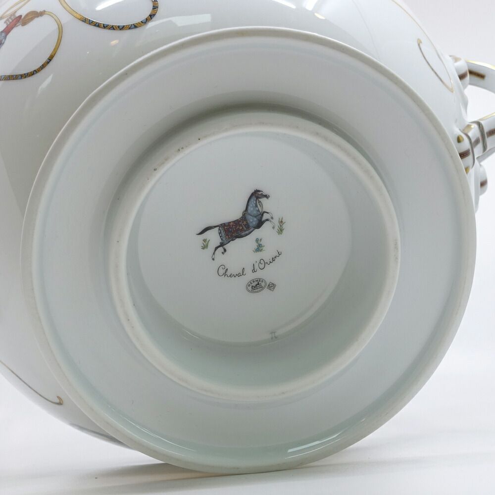 Hermes Chevaldrian Spring Ceramic Horse White Gold Painted Pot Tableware — view 7