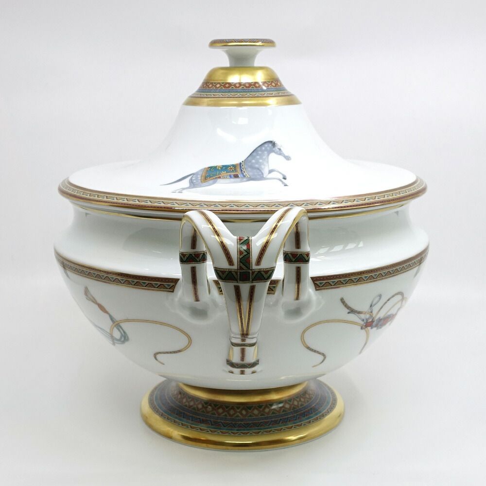 Hermes Chevaldrian Spring Ceramic Horse White Gold Painted Pot Tableware — view 4