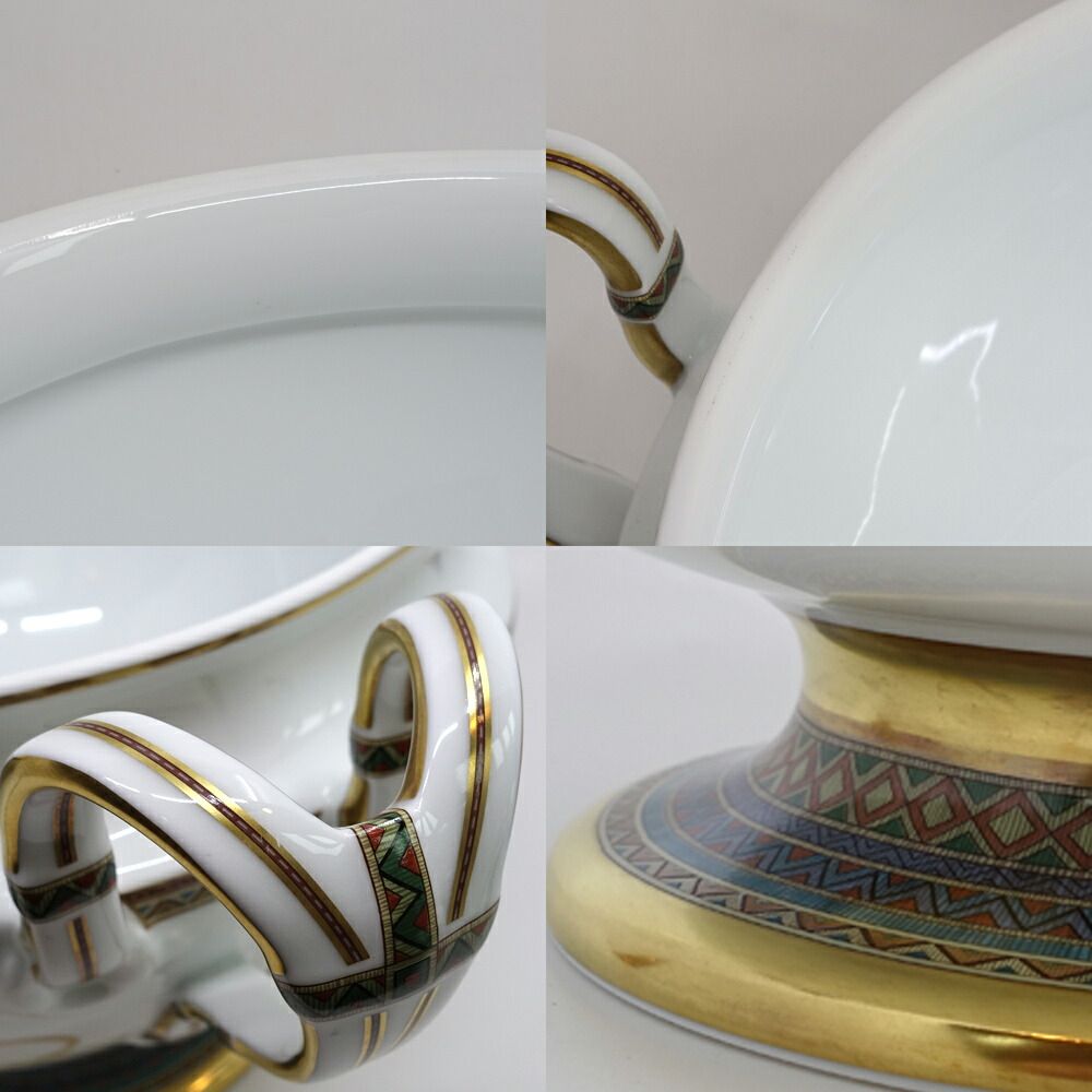 Hermes Chevaldrian Spring Ceramic Horse White Gold Painted Pot Tableware — view 8