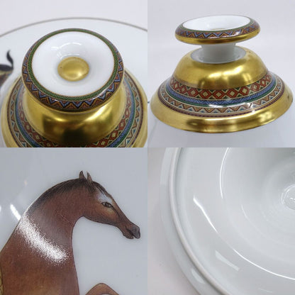 Hermes Chevaldrian Spring Ceramic Horse White Gold Painted Pot Tableware — view 9