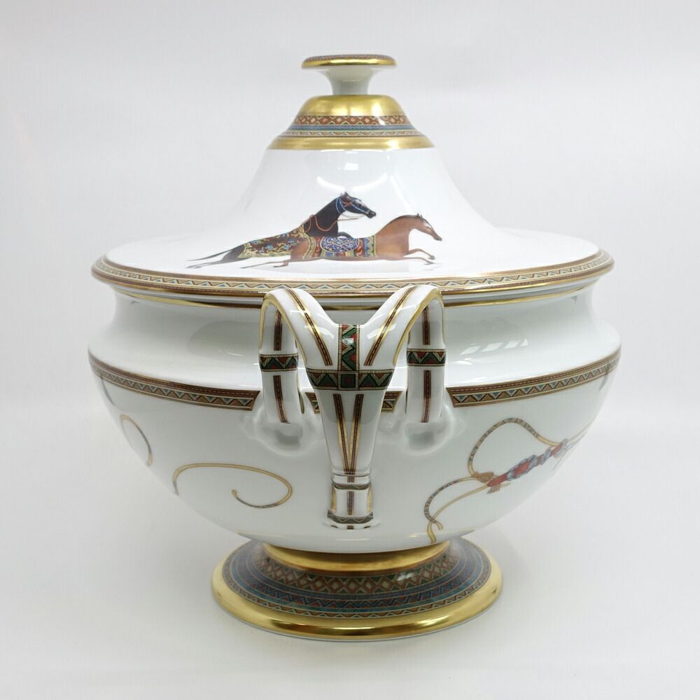 Hermes Chevaldrian Spring Ceramic Horse White Gold Painted Pot Tableware — view 3