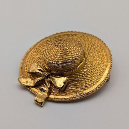 Chanel Brooch Straw Hat Gold First Era Vintage