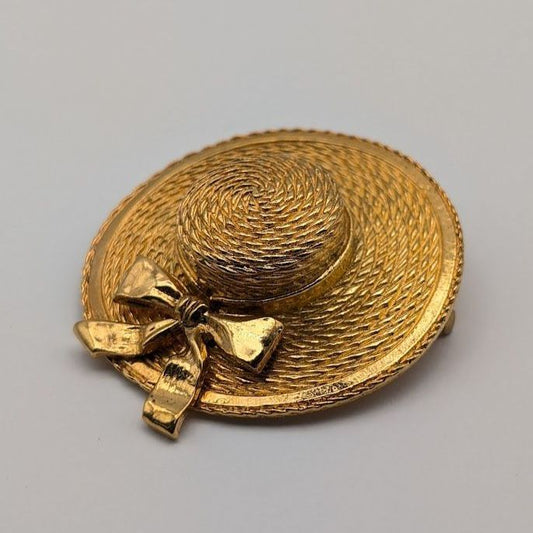Chanel Brooch Straw Hat Gold First Era Vintage