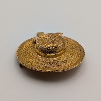 Chanel Brooch Straw Hat Gold First Era Vintage — view 3
