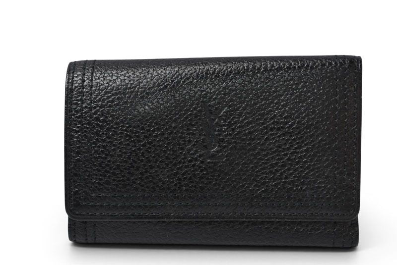 Saint Laurent Yves YSL Key Case Vintage Leather Black Gold Key Holder