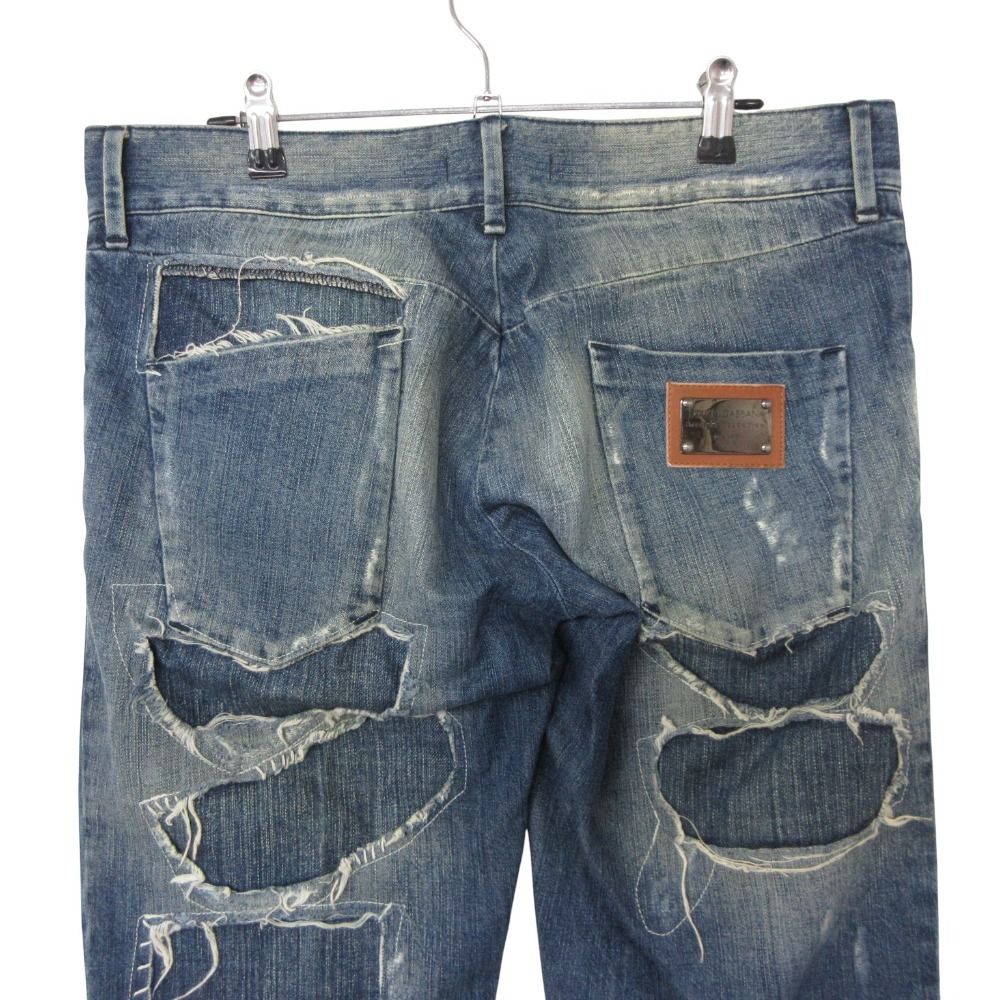 Dolce & Gabbana Denim Pants Back Logo Plate Distressed Repair Processed Jeans — view 3