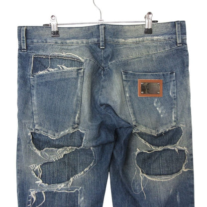 Dolce & Gabbana Denim Pants Back Logo Plate Distressed Repair Processed Jeans — view 3