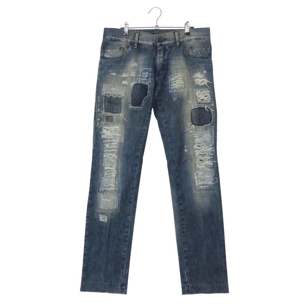 Dolce & Gabbana Denim Pants Back Logo Plate Distressed Repair Processed Jeans