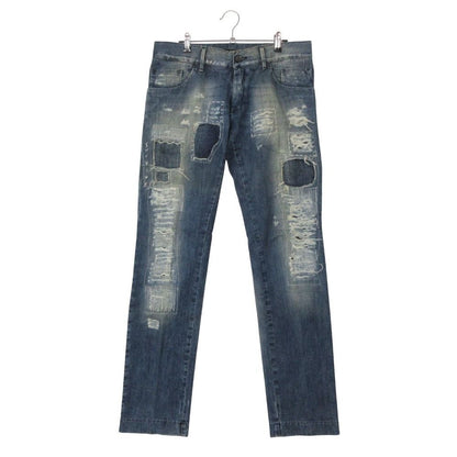 Dolce & Gabbana Denim Pants Back Logo Plate Distressed Repair Processed Jeans
