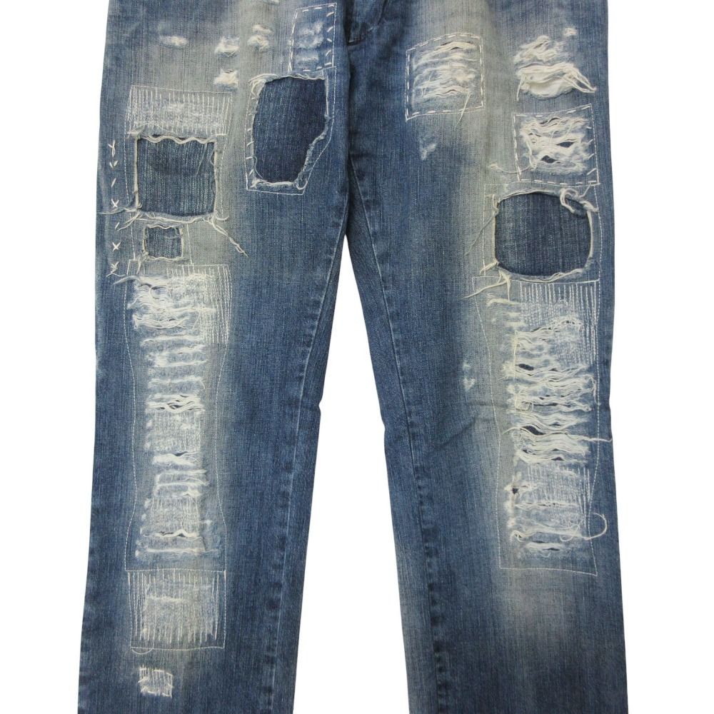 Dolce & Gabbana Denim Pants Back Logo Plate Distressed Repair Processed Jeans — view 5