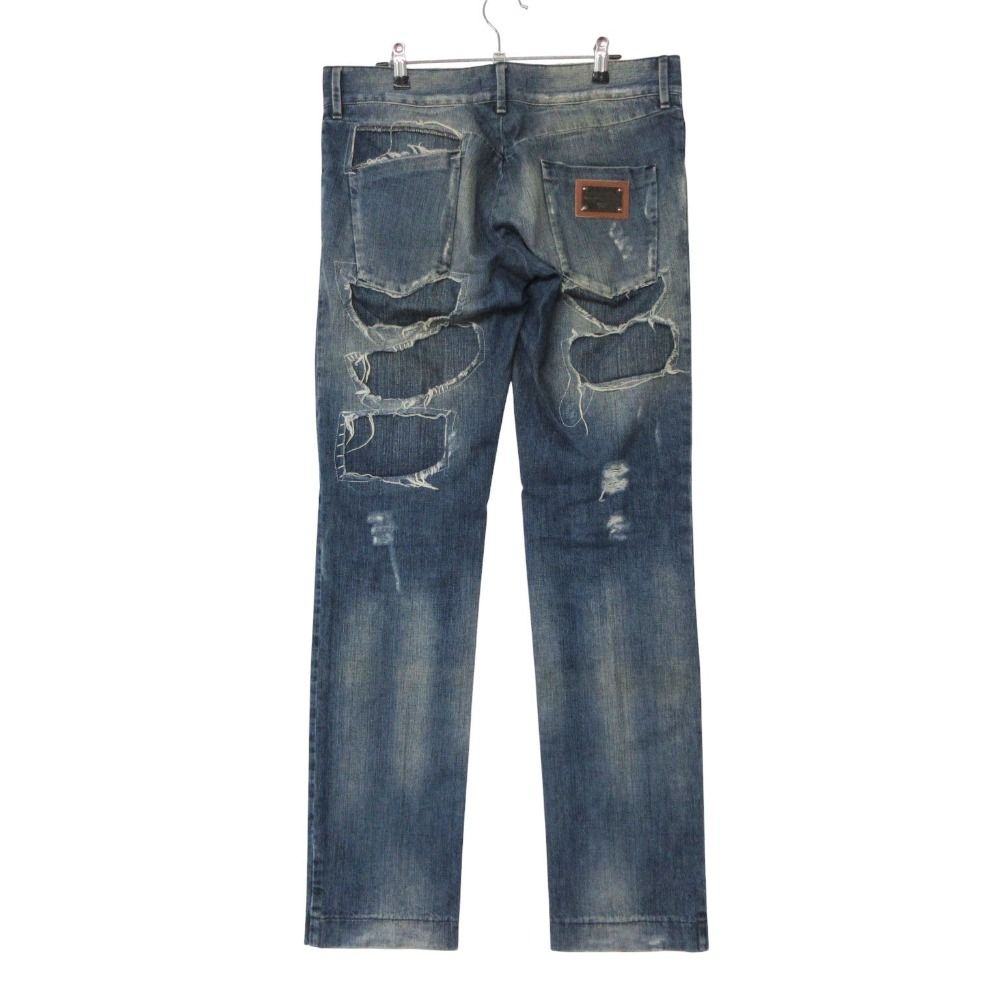 Dolce & Gabbana Denim Pants Back Logo Plate Distressed Repair Processed Jeans — view 2