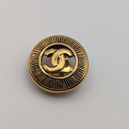 Chanel Earrings CC Logo Round Circle Gold First Era Vintage Single