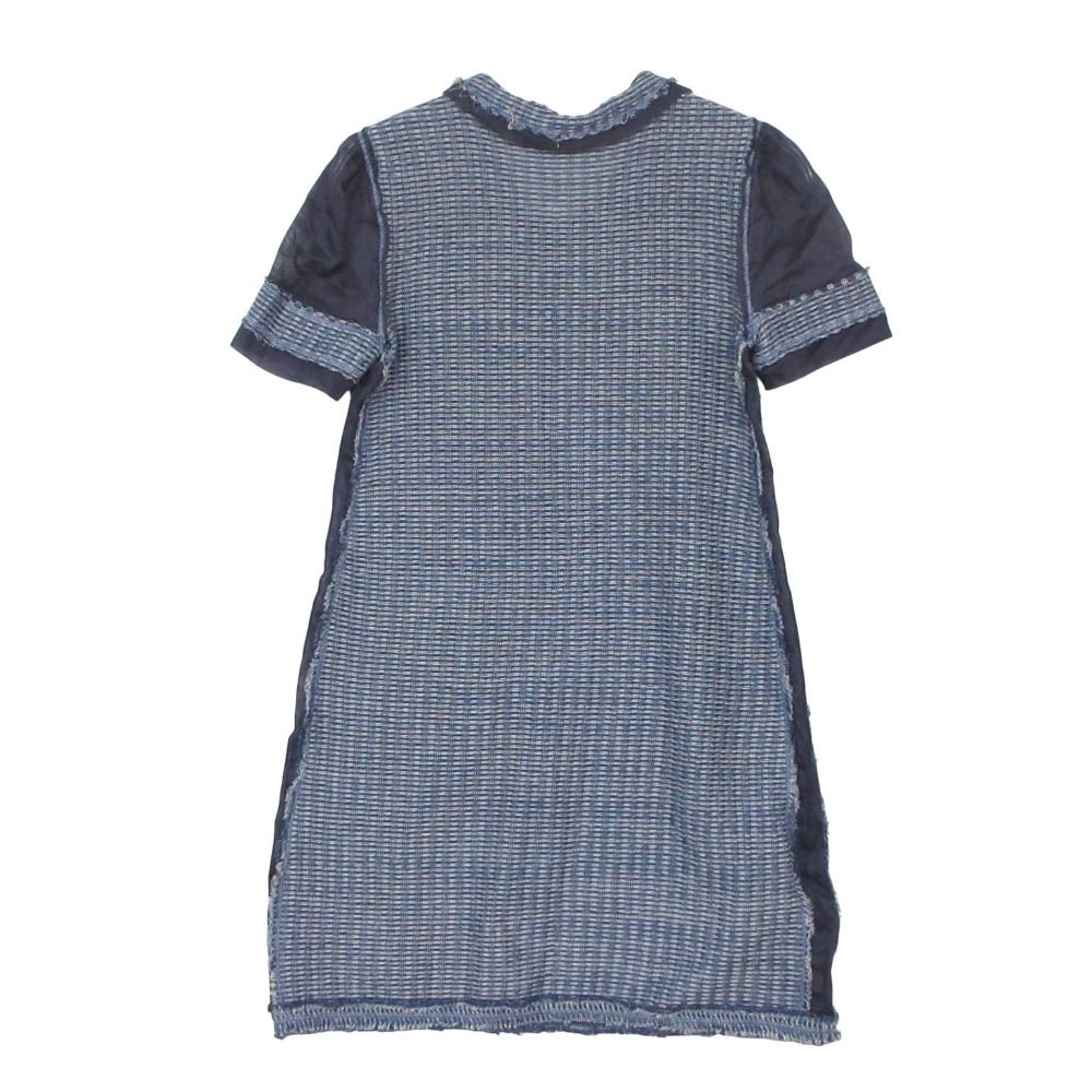 Prada Dress Tweed Chiffon Contrast Shirt Short Sleeve Blue — view 2