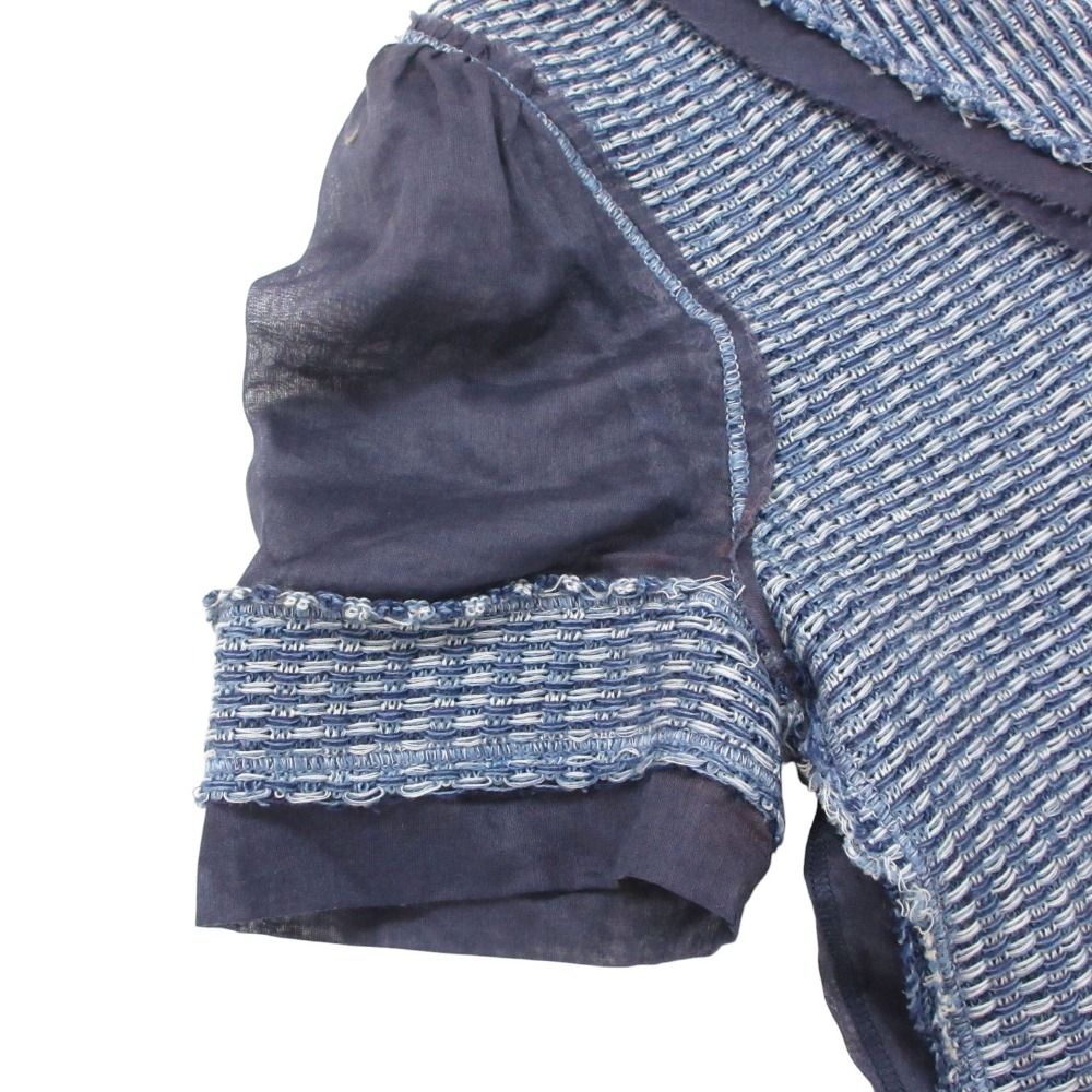 Prada Dress Tweed Chiffon Contrast Shirt Short Sleeve Blue — view 4