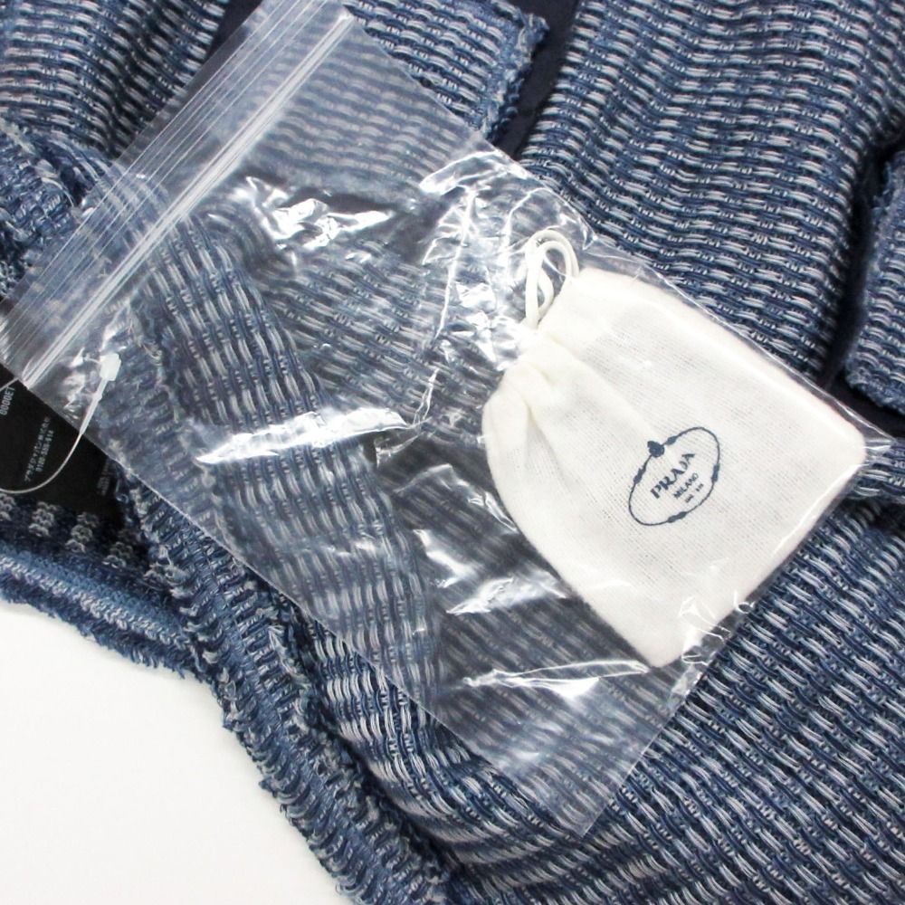 Prada Dress Tweed Chiffon Contrast Shirt Short Sleeve Blue — view 7