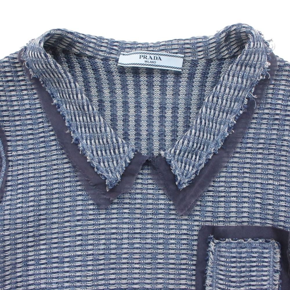 Prada Dress Tweed Chiffon Contrast Shirt Short Sleeve Blue — view 3