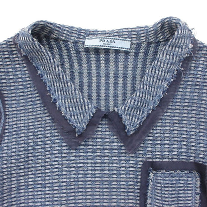 Prada Dress Tweed Chiffon Contrast Shirt Short Sleeve Blue — view 3