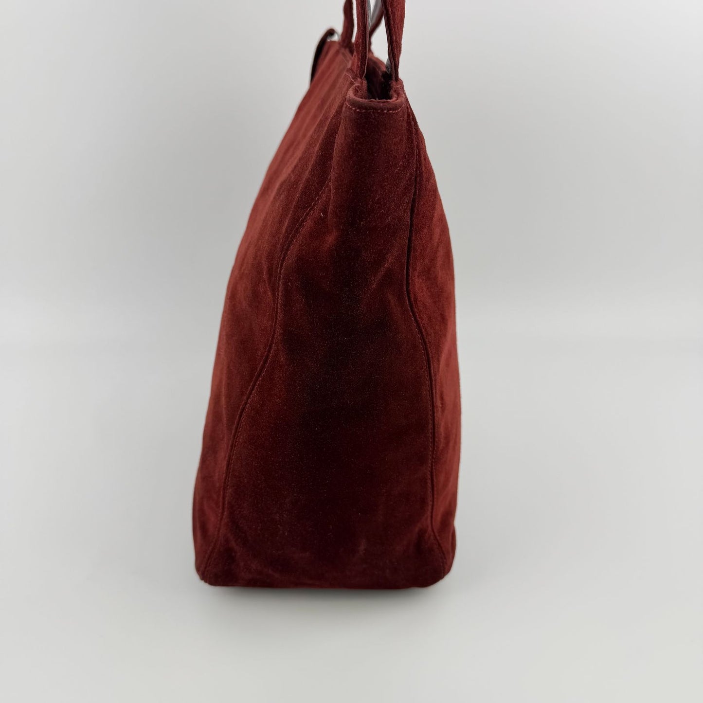 Chanel CC Logo Tote Shoulder Bag Red Suede Vintage — view 5