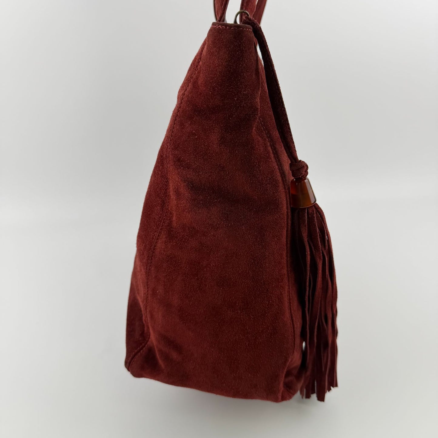 Chanel CC Logo Tote Shoulder Bag Red Suede Vintage — view 6