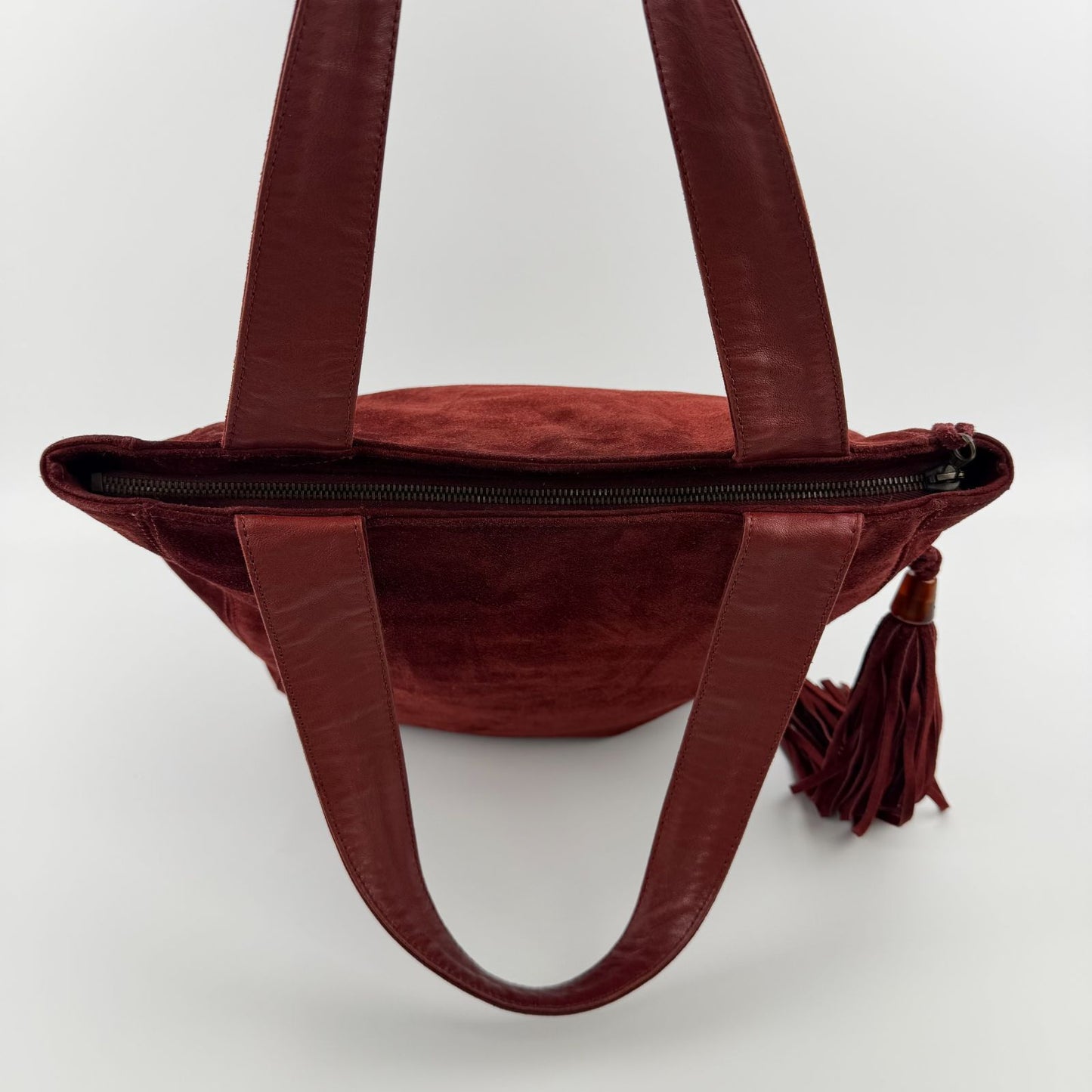 Chanel CC Logo Tote Shoulder Bag Red Suede Vintage — view 7