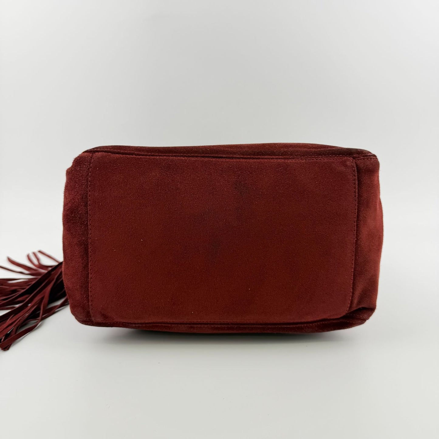 Chanel CC Logo Tote Shoulder Bag Red Suede Vintage — view 8