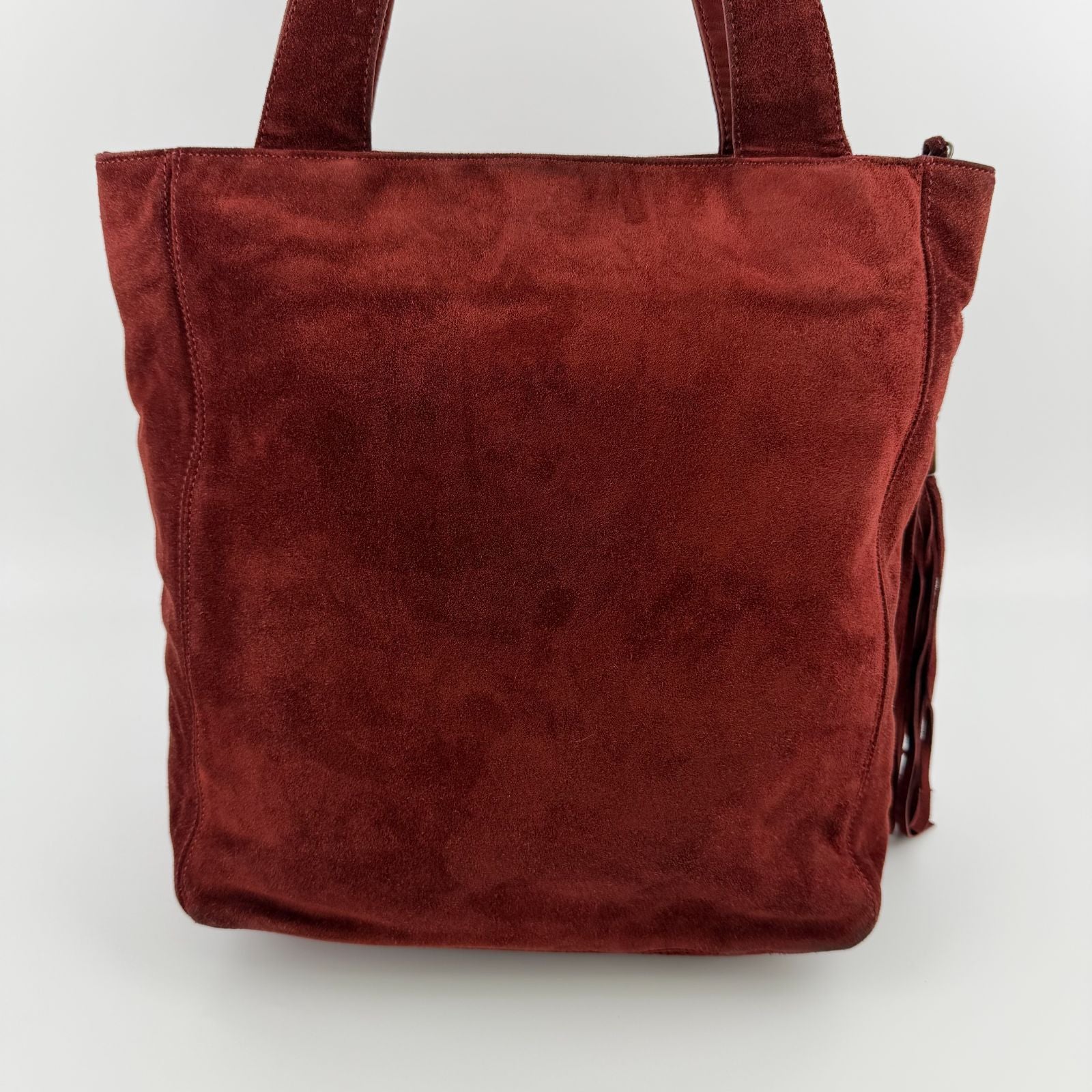 Chanel CC Logo Tote Shoulder Bag Red Suede Vintage — view 4