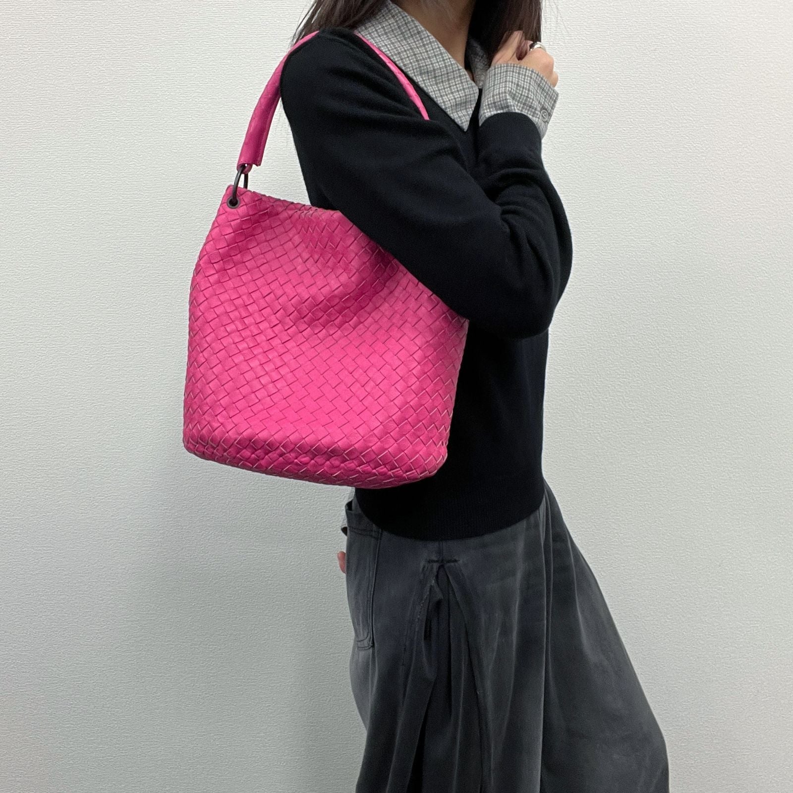Bottega Veneta Intrecciato Tote Pink Leather Vintage