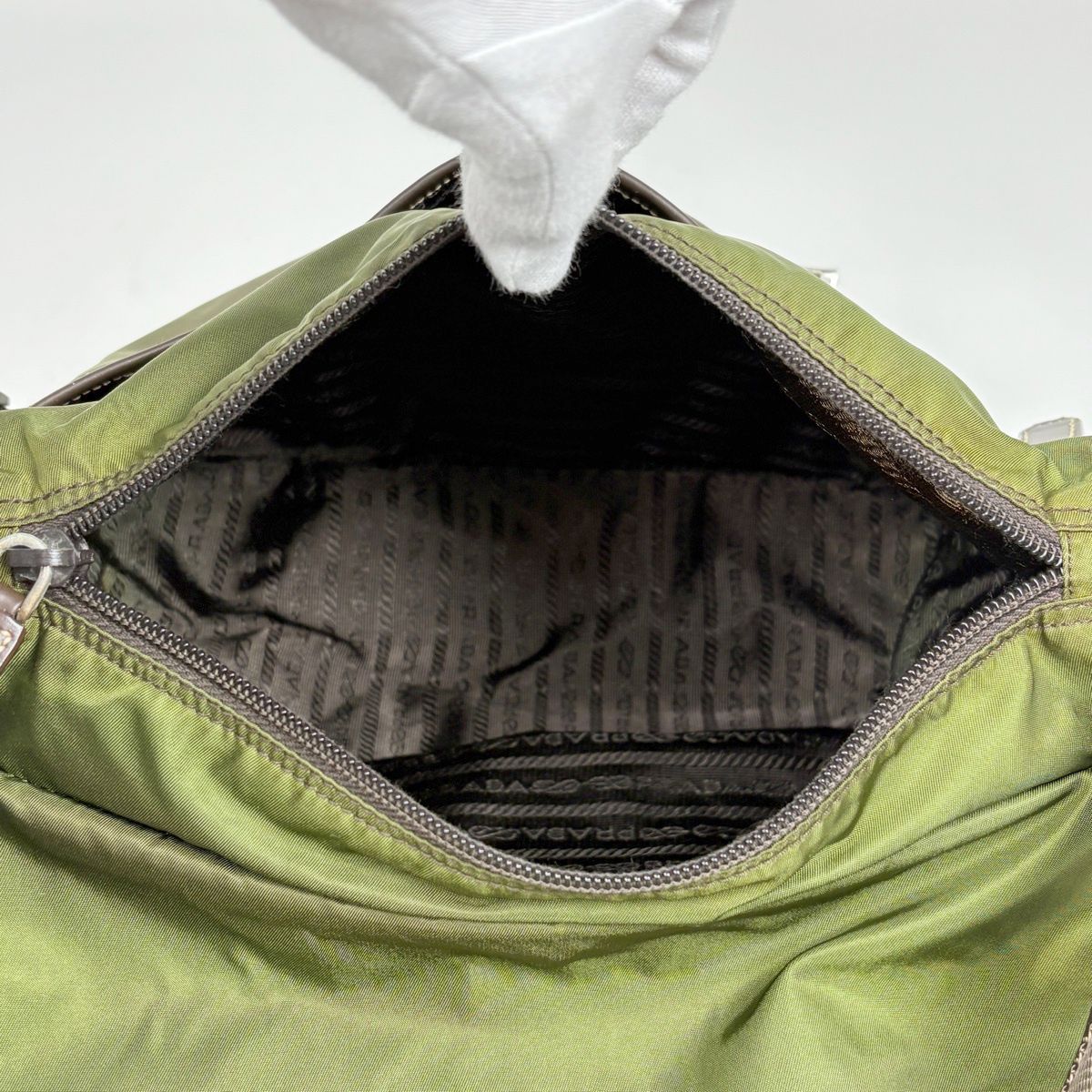 Prada Shoulder Bag Khaki Nylon Green Beige Brown — view 8