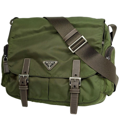 Prada Shoulder Bag Khaki Nylon Green Beige Brown