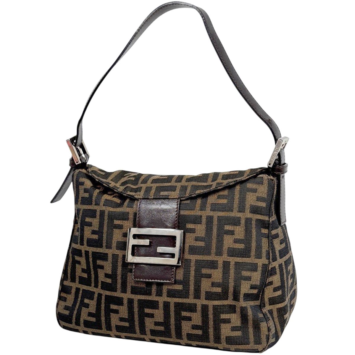 Fendi Zucca Pattern Shoulder Bag Canvas Brown