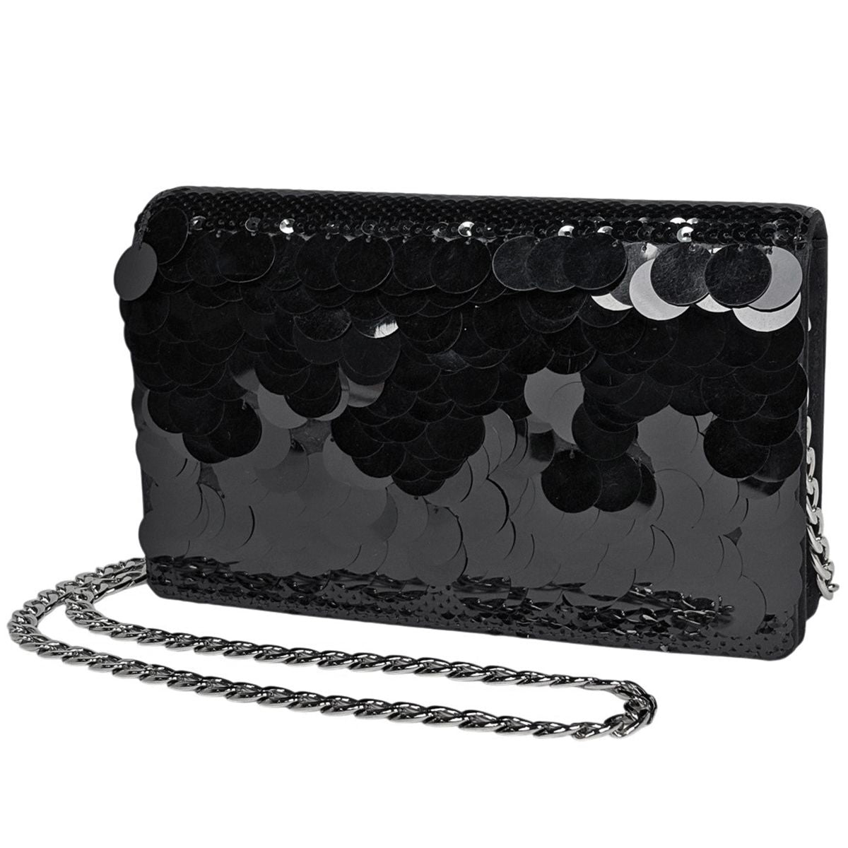 Prada Logo Chain Shoulder Bag Sequin 2-Way Satin Nero