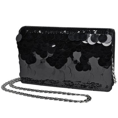 Prada Logo Chain Shoulder Bag Sequin 2-Way Satin Nero