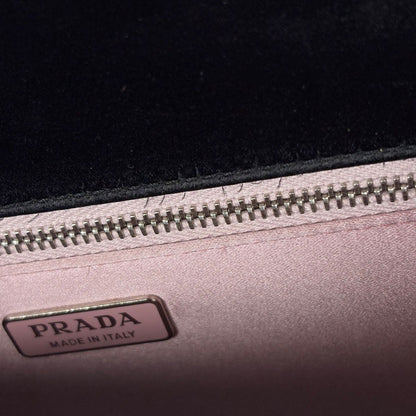 Prada Logo Chain Shoulder Bag Sequin 2-Way Satin Nero — view 6