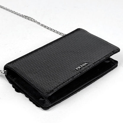Prada Logo Chain Shoulder Bag Sequin 2-Way Satin Nero — view 2