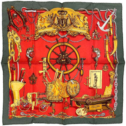 Hermes Petit Carre Musee Museum Scarf Silk Red Green Multicolor